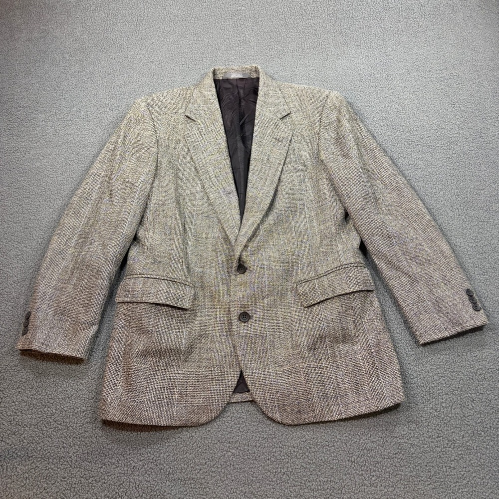 Haggar Blazer Mens 40 Brown Imperial Plaid Sport Coat Two Button Wool Blend
